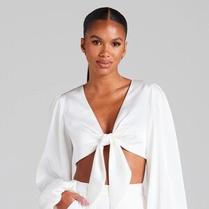 Nadine Merabi Daniela White Tie-Front Blouse NWT S 6